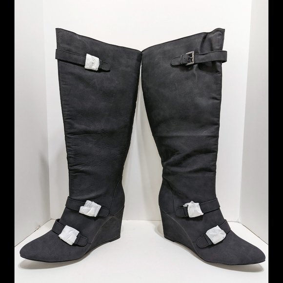 NIB New LANE BRYANT Sz 12W Black Wide Calf TALL WEDGE HEEL Over-The-Knee Boots - Picture 4 of 6